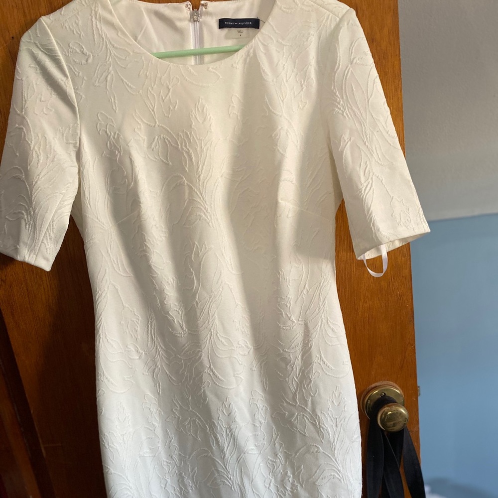 White Tommy Hilfiger mid length dress.